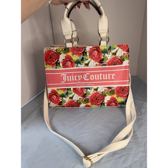 Juicy Couture Handbags - Juicy Couture Multi Rose Crossbody Gold Color Hardware Pink & White Handles